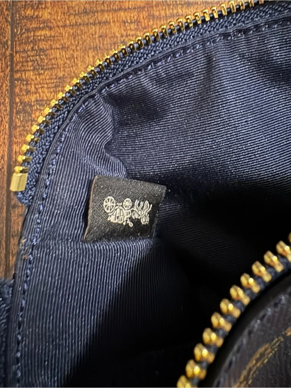 Coach Black Leather Zip Pouch with Gold Logo